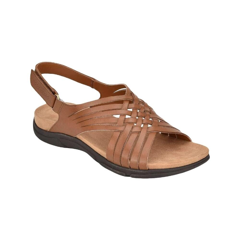 Easy Spirit Women's Mar Leather Slingback Flat Sandals, Medium Brown Size 6.5M